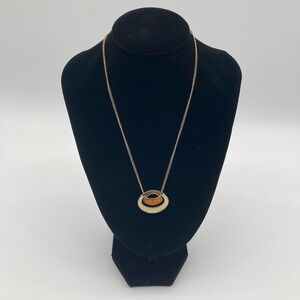 Vintage Sarah Coventry 1970s Mod Cream Enamel Orange Floating Pendant Necklace
